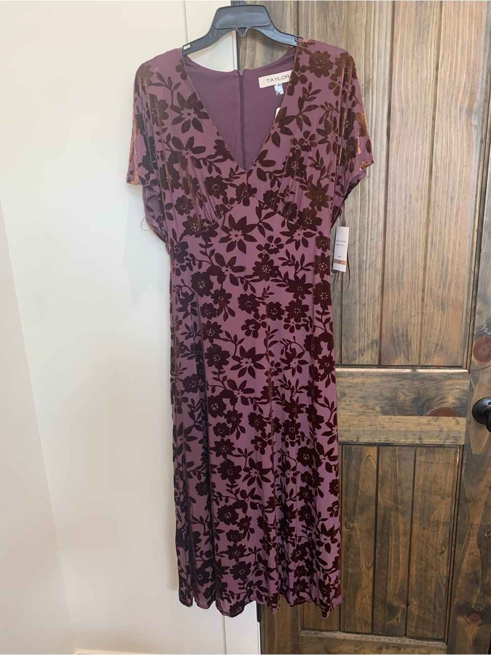 Taylor Plum Floral Velvet Burnout Midi Dress